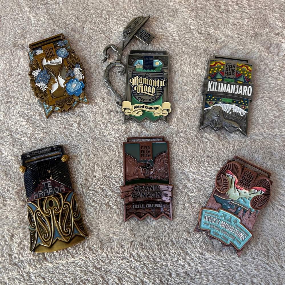 The Conqueror Virtual Challenge Medal Lot of 6 Romantic Road Kilimanjaro 2024